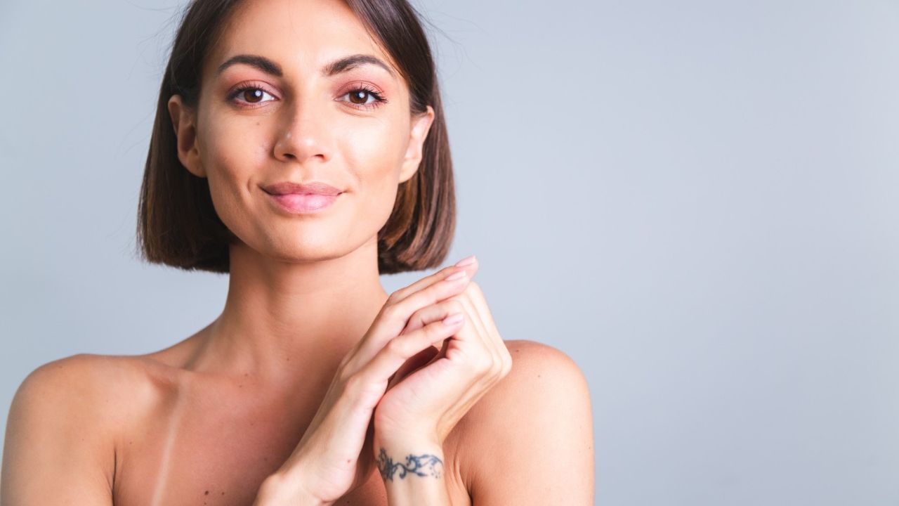 Portrait of a woman with glowing, smooth, healthy skin